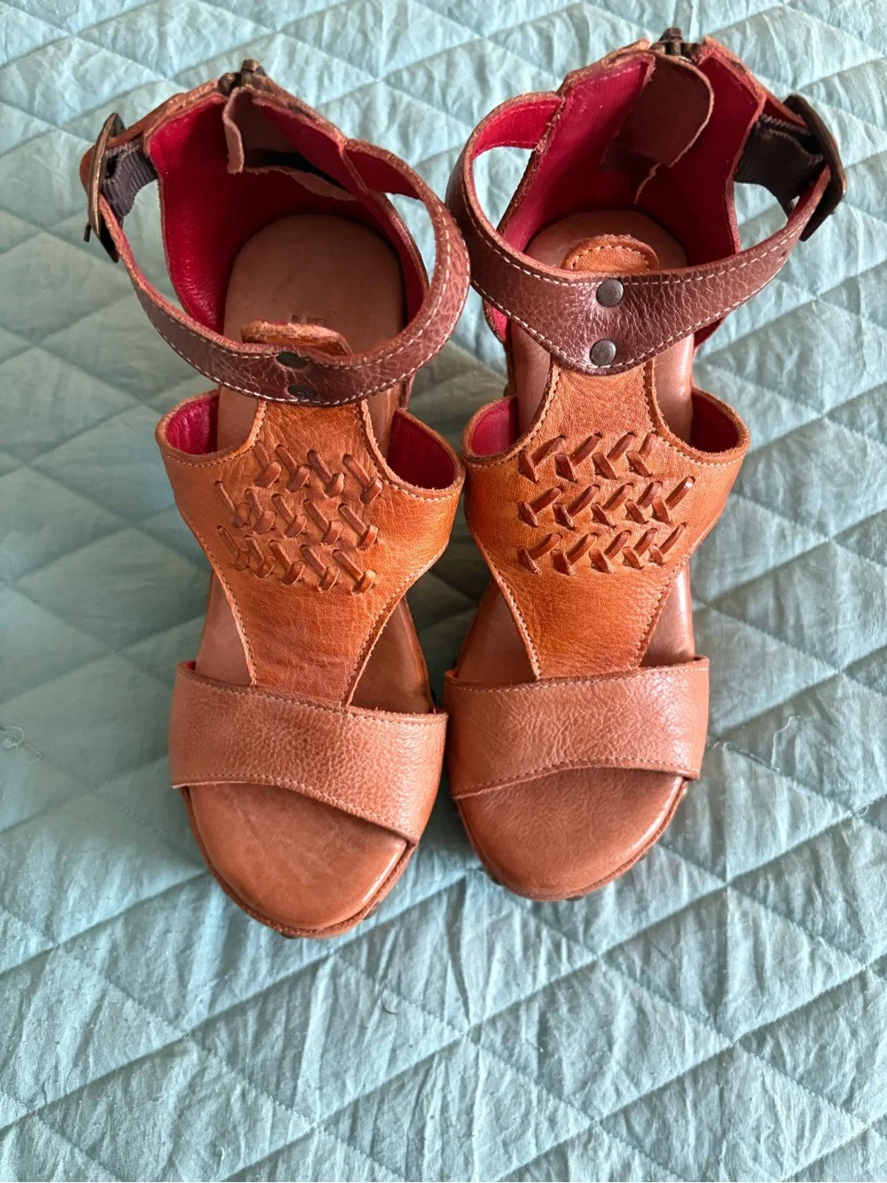 Bed Stu Millennial T-Strap Platform Wedge Sandals - Size 7.5